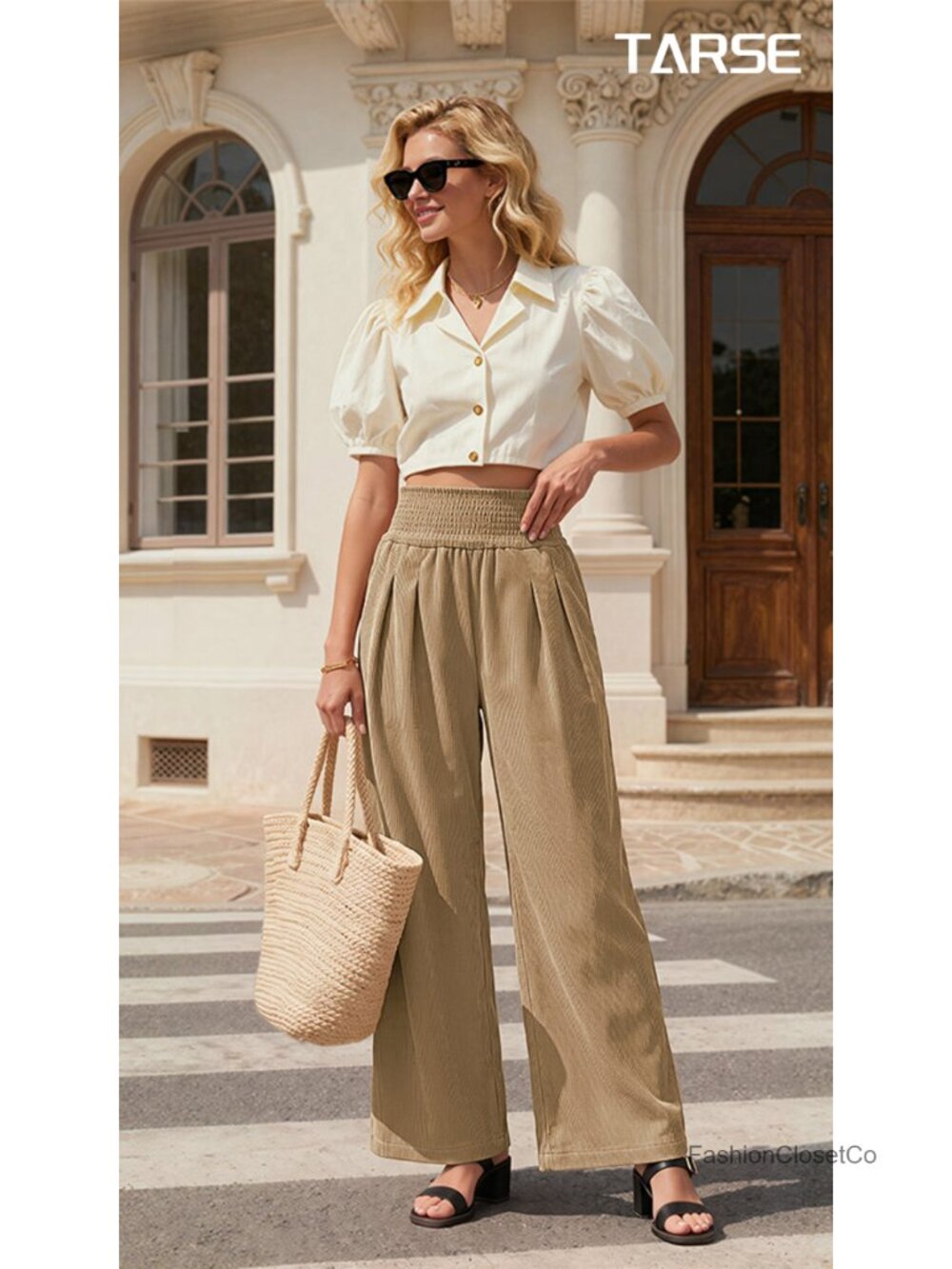 Women's Wide Leg Palazzo Corduroy Pants with Pockets Casual - Picture 6 of 6